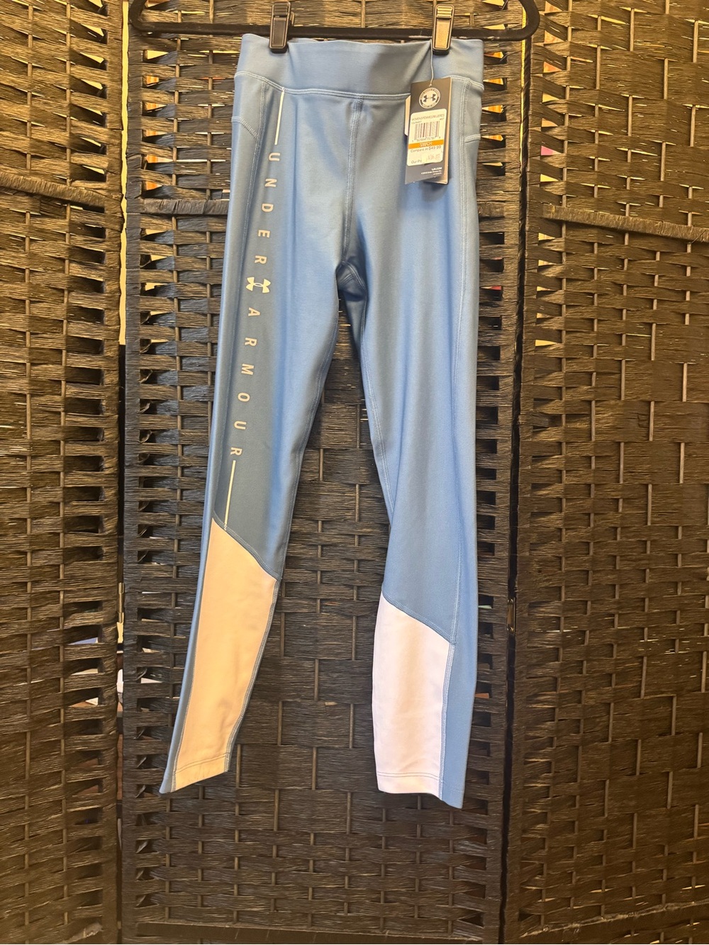 Under Armour Light Blue Leggings with Pink Lower Panels - Girls